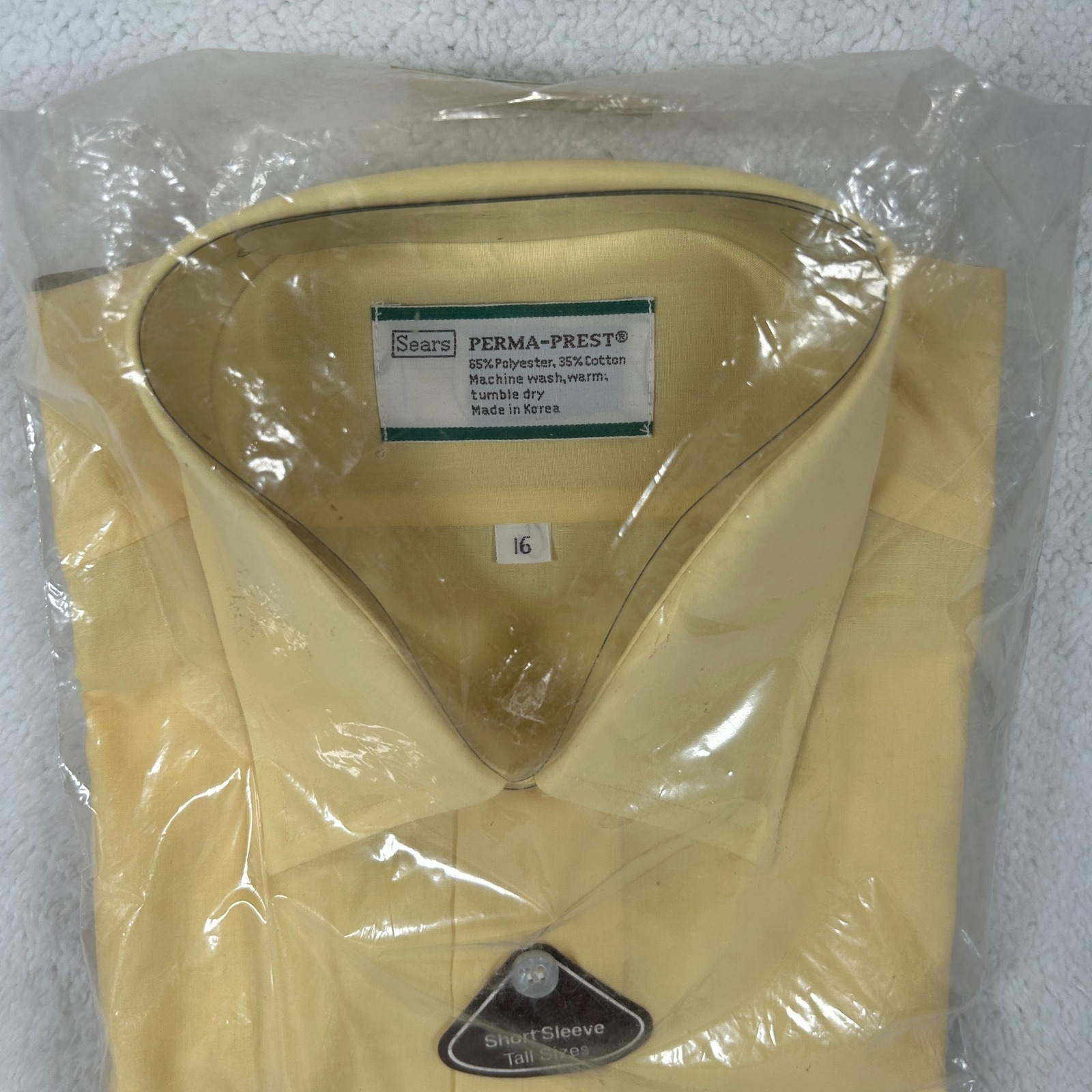 Vintage Sears Perma-Prest Dress Shirt Mens 16 Tall Yellow Short Sleeve New — image 2 of 7